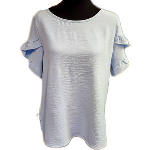 Fashion Light Blue Ruffle Sleeve Blouse, UNC Tarheels, Casual Top, M